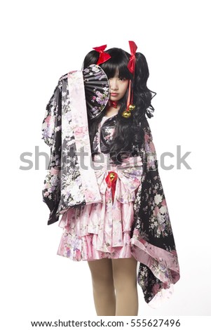 	A Cosplay woman wearing a kimono	