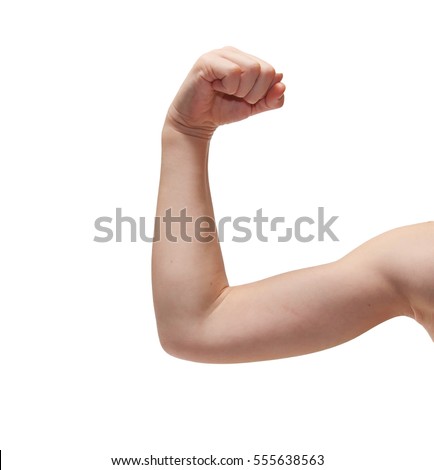 Bent hand of the child athlete. on a white background.