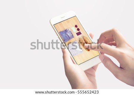 hand holding using mobile phone.girl using smart phone.woman shopping online.