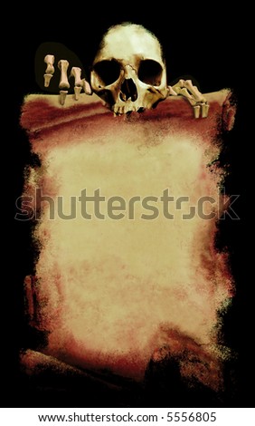 message from the death, grunge halloween poster with skeleton on black background