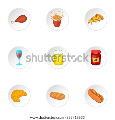 Unhealthy food icons set. Cartoon illustration of 9 unhealthy food  icons for web