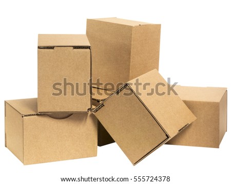 Small cardboard boxes isolated on white.