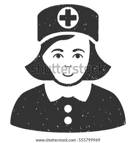 Nurse grainy textured icon for overlay watermark stamps. Flat symbol with scratched texture. Dotted vector gray ink rubber seal stamp with grunge design on a white background.