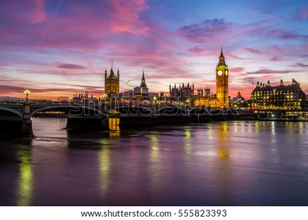 Houses of Parliament at dusk.