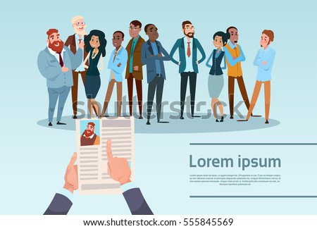 Curriculum Vitae Recruitment Candidate Job Position, Hands Hold CV Profile Choose Group Business People Hire Interview Vector Illustration