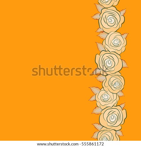 Isolated rose flowers with copy space (place for your text) in green, red and yellow colors. Vertical vector seamless floral border.