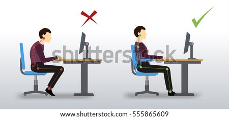 ergonomic. Wrong and correct sitting posture Royalty-Free Stock Photo #555865609
