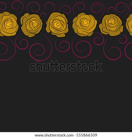 Retro background with horizontal gray, magenta and yellow roses. Shabby chic illustration with copy space (place for your text). Vector roses seamless pattern.