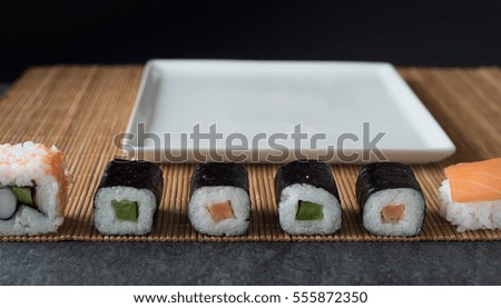 Sushi Set sashimi and sushi rolls 