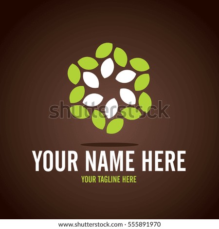 Stylized round shape graphic logo template, vector illustration isolated on white background. Creative logotype template with round foliage, environment, nature, growth concept.