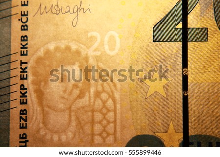 Detail of watermarks of twenty euro banknotes