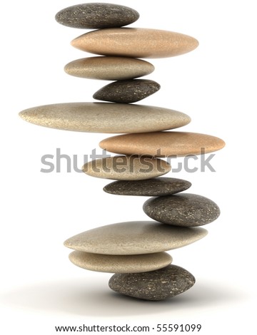 Extralarge resolution. Stability and Zen. Balanced stone tower over white