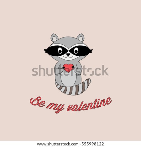 cartoon raccoon holding heart