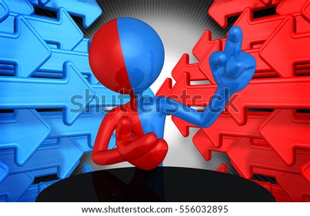 The Original 3D Character Illustration Split Red And Blue 
