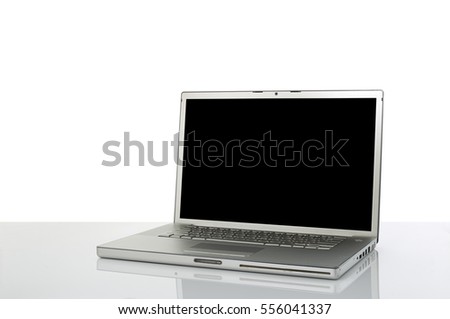 Laptop with black screen Isolated on white background