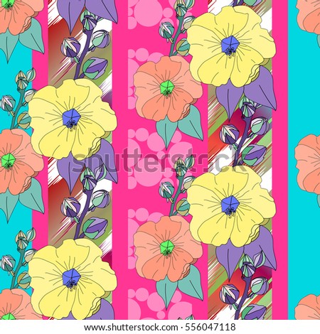 Spring Floral seamless pattern with beautiful flowers ornament on a stripes background.Artwork with effect layering for floral design.