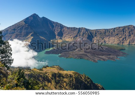 Rinjani volcano mountain landscape on Senaru crater, Lombok, Indonesia, Asia