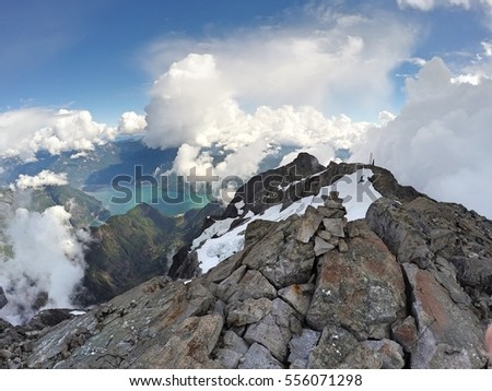View from Mount Robie Reid summit, Garibaldi Ranges, Mission, Stave Lake, British Columbia, Canada Royalty-Free Stock Photo #556071298