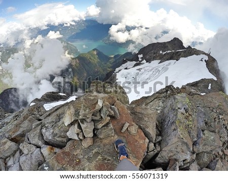 View from Mount Robie Reid summit, Garibaldi Ranges, Mission, Stave Lake, British Columbia, Canada Royalty-Free Stock Photo #556071319