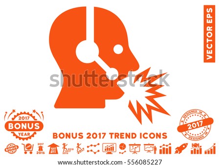 Orange Operator Shout pictogram with bonus 2017 trend pictograph collection. Vector illustration style is flat iconic symbols, white background.