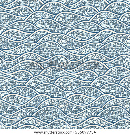  Vector illustration with abstract waves or dunes. Graphic ornament. Fish skin texture. Vector seamless pattern with abstract scale. Oriental waves.