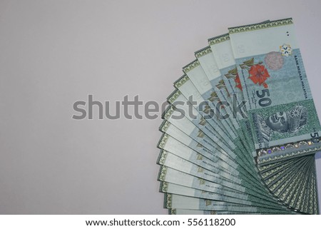 Stack of Malaysian Ringgit on the White Background