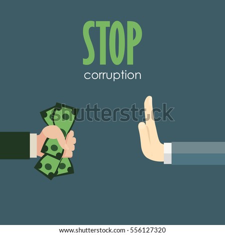 Stop corruption. Businessman refusing the offered bribe vector Royalty-Free Stock Photo #556127320