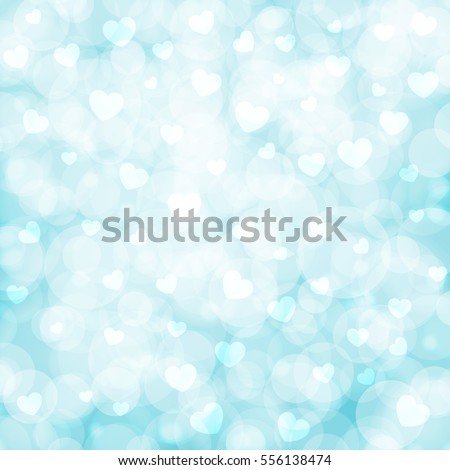 Abstract beautiful blurred bokeh background with white hearts. Vector illustration for Valentine's Day. EPS10.