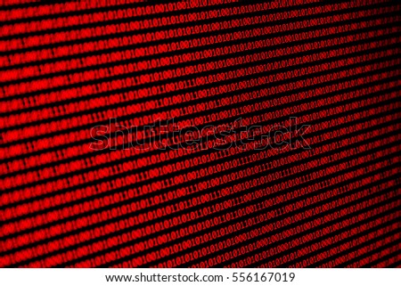 Picture of Monitor Software development. Computer science lesson. IT specialist workplace. Developer working on websites codes in office. Binary digits code editing. Abstract screen of software.