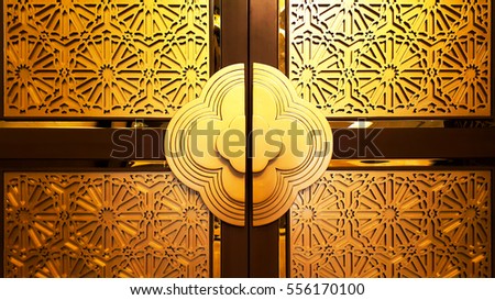 Traditional vintage detail of door arabesque golden 