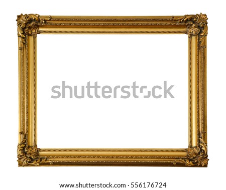 Old wood, gilded frame isolated on white