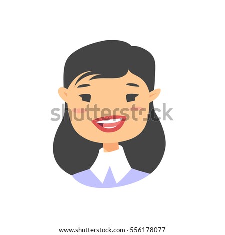 Cute Asian Emoji character. Cartoon style emotion icons. Isolated girl avatars with nice facial expressions. Flat illustration women's emotional face. Hand drawn vector drawing emoticon
