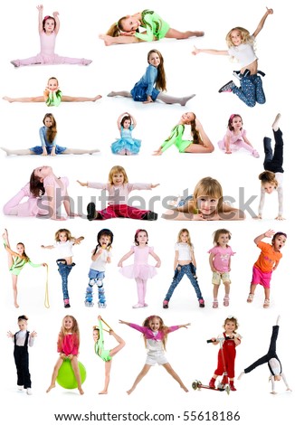 Collection photos of cute little girls on white background