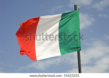 Italian flag, blue background.
