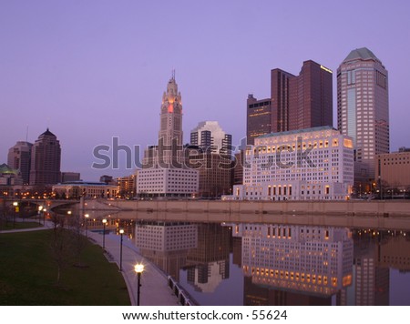 Downtown Columbus skyline at twilight