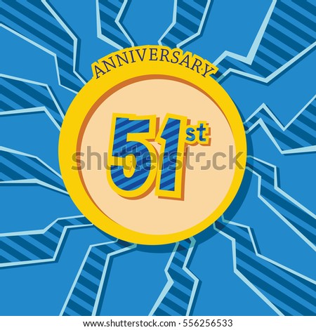 blue crack background and yellow circle 51st anniversary flat design vector for kids birthday, shop, business, and various event
