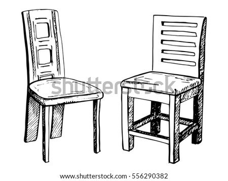 Two chairs isolated on white background. Vector illustration in a sketch style.