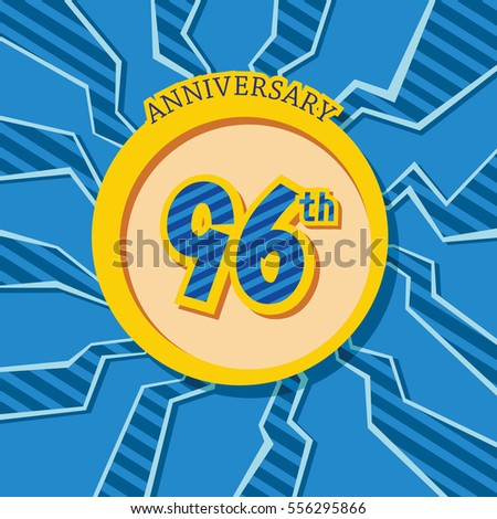 blue crack background and yellow circle 96th anniversary flat design vector for kids birthday, shop, business, and various event