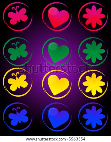 Heart, flower and butterfly vector.