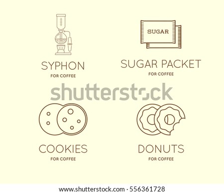 Set of Vector Coffee Accessories Icons with Letter Sign can be used as Logotype