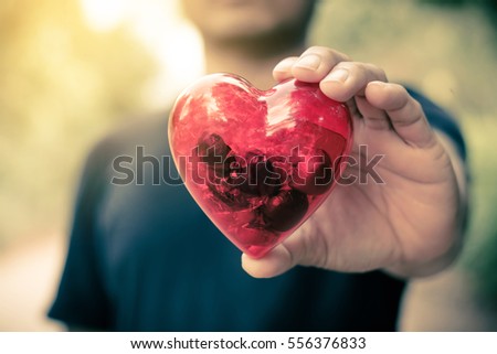 Male's hands holding a red heart