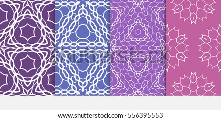 set of lace decorative geometric seamless pattern. vector illustration. for interior design, wallpaper, invitation. purple color