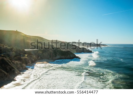 Westcoast highway number 1 sunny coast, California in USA Royalty-Free Stock Photo #556414477