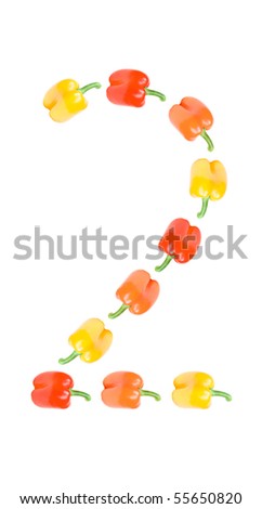 Two sign made of paprika isolated on white background
