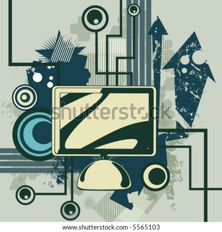 Computer related abstract background series. Vector illustration with a LCD monitor, and circuit and grunge details.