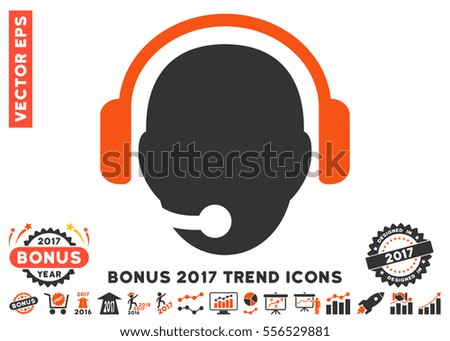 Orange And Gray Operator Head pictograph with bonus 2017 trend symbols. Vector illustration style is flat iconic bicolor symbols, white background.