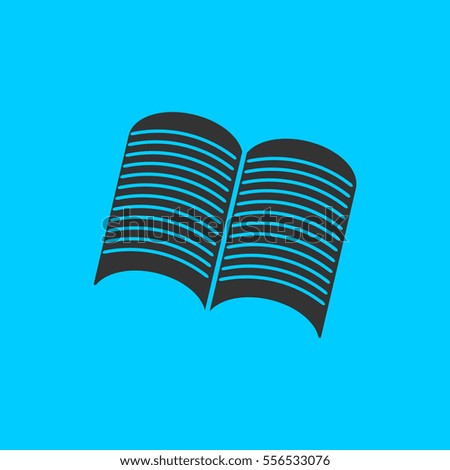 Open newspaper icon flat. Simple vector black pictogram on blue background