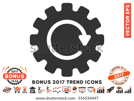 Orange And Gray Gearwheel Rotation pictograph with bonus 2017 trend clip art. Vector illustration style is flat iconic bicolor symbols, white background.