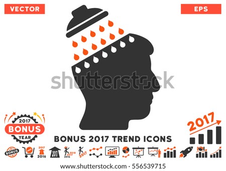 Orange And Gray Brain Shower pictograph with bonus 2017 trend elements. Vector illustration style is flat iconic bicolor symbols, white background.