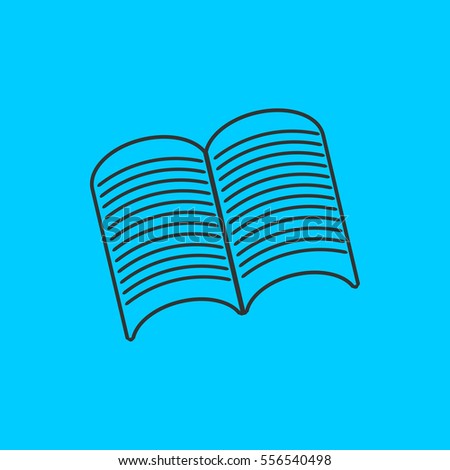 Open book icon flat. Simple vector black pictogram on blue background